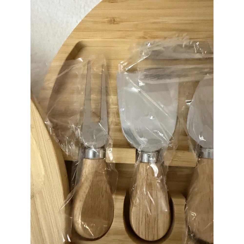 Correct Health Bamboo Charcuterie Cheese Board Set 6 Knives Round 12”